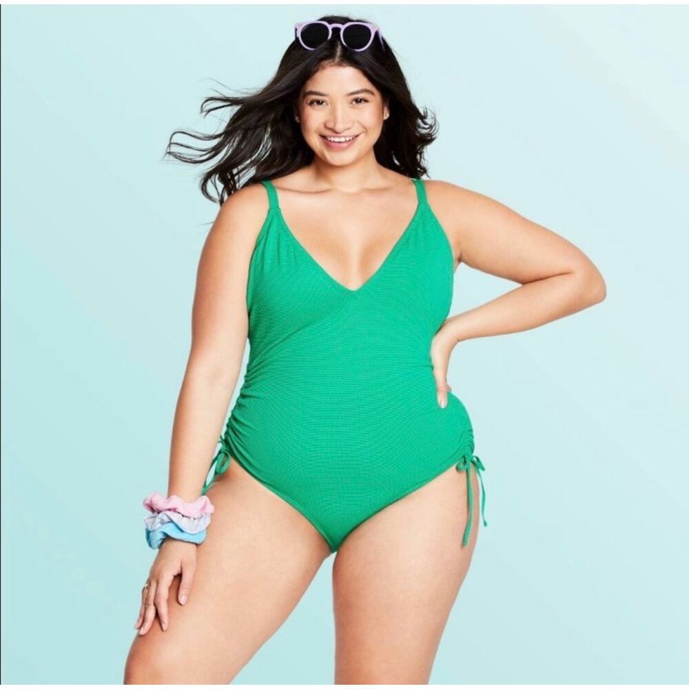 Stoney Clover Lane for Target Green Deep V-Neck Textured One-Piece Swimsuit 16